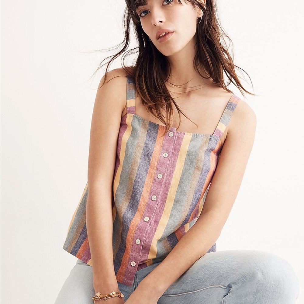Madewell Rainbow Stripe Button-Front Tank Top